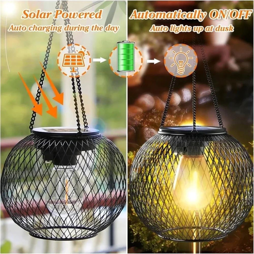 1 Solar Lantern Outdoor Metal Lights Decorative Indoor Hanging Lights Waterproof
